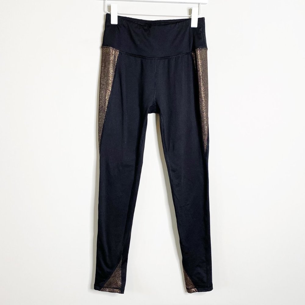 MTA Sport Black & Gold Side Panel Workout Leggings
